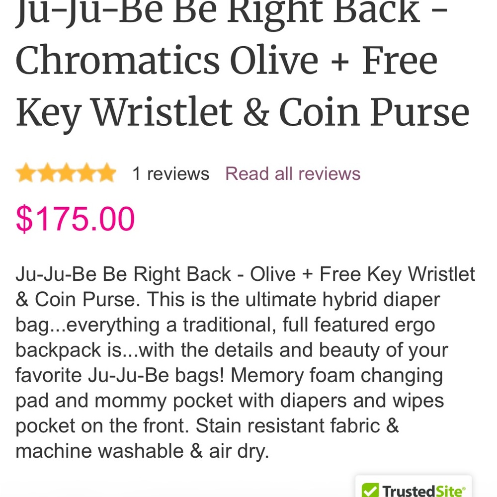 Ju-Ju-Be Be Right Olive Backpack diaper bag  with Gold Accents - Picture 10 of 12
